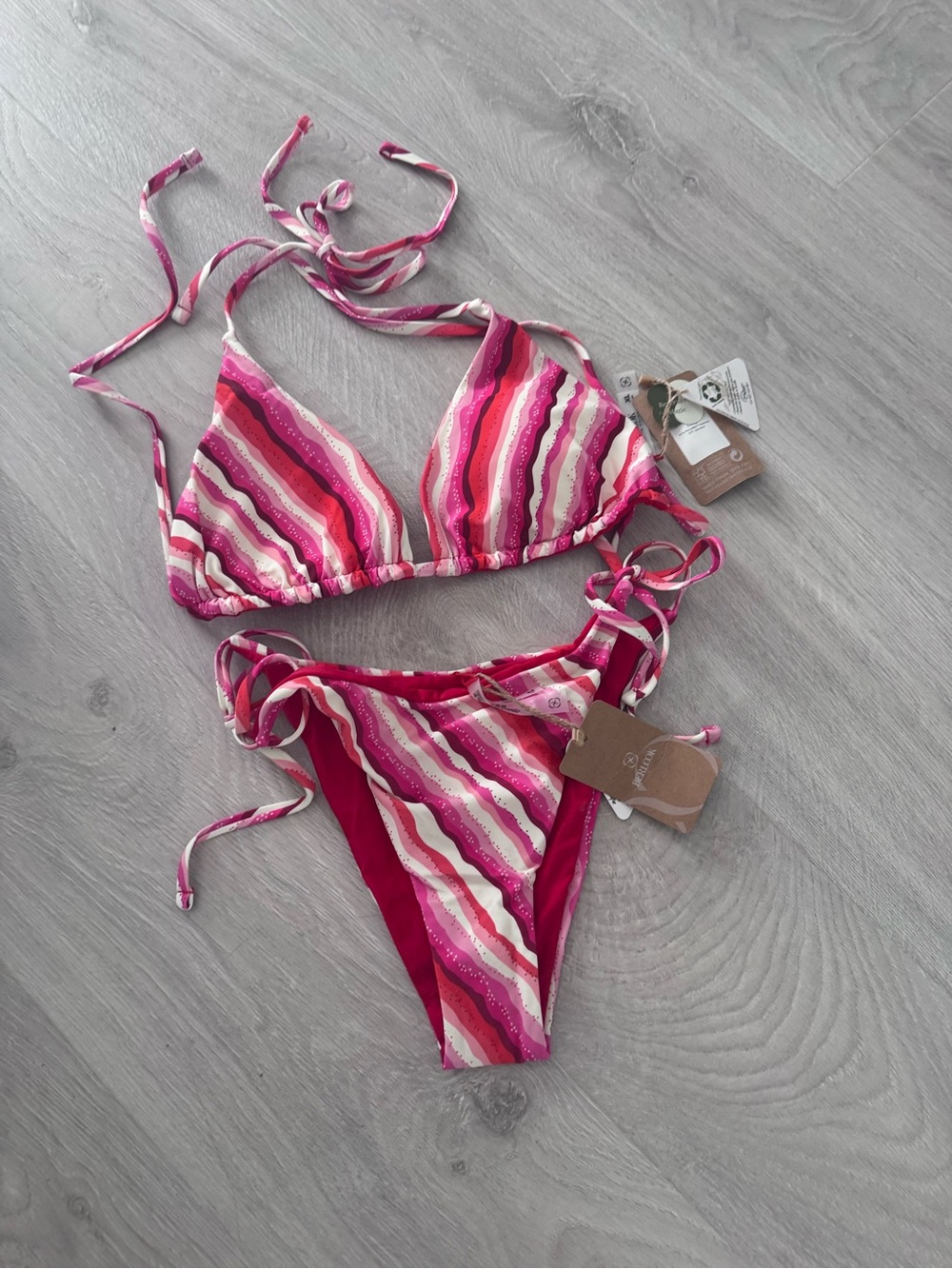 Pink Striped Tie-Side Bikini Set - Women Swim Bikini